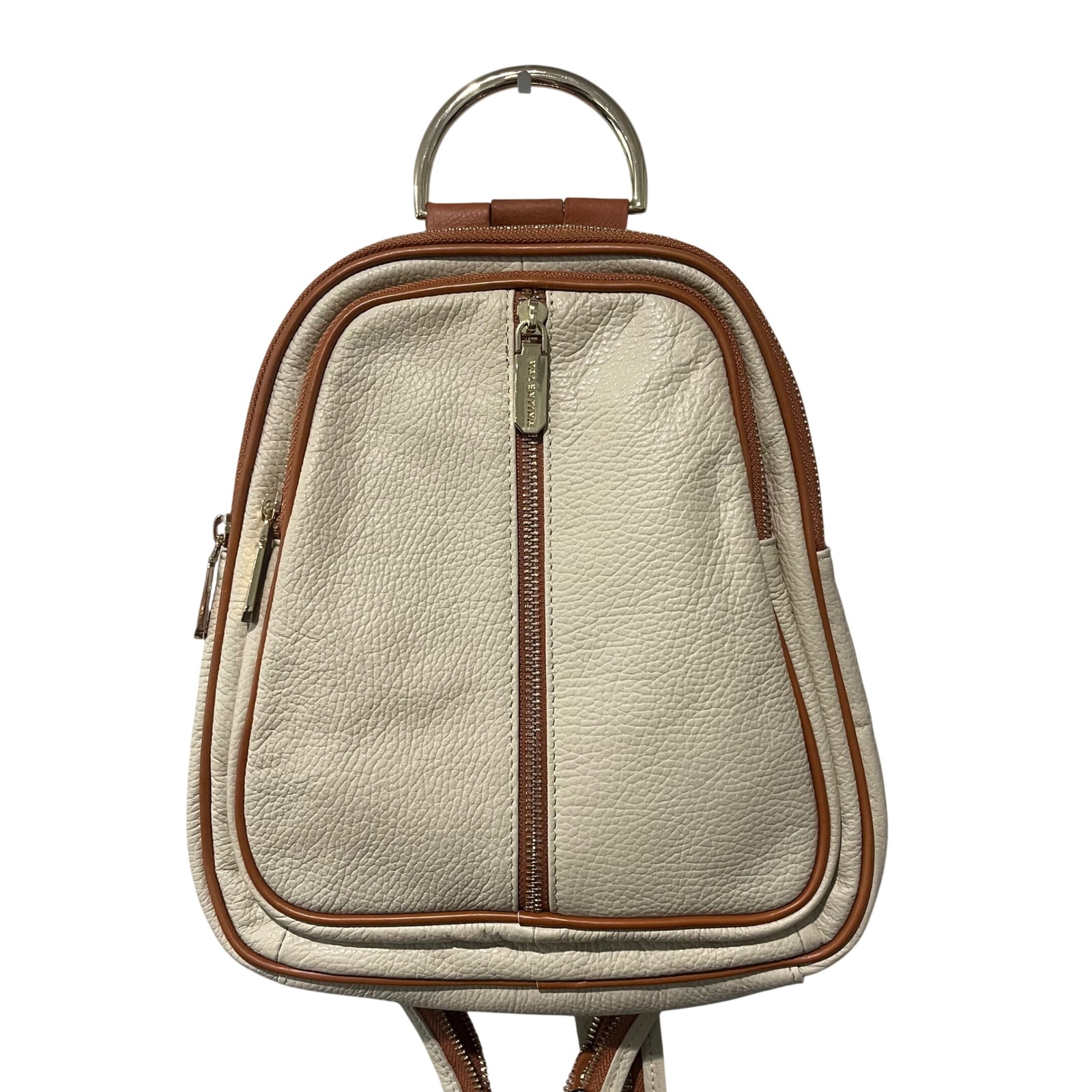 Valentina Mini Backpack Womens Cream Pebble Leather Convertible Sling Italy
